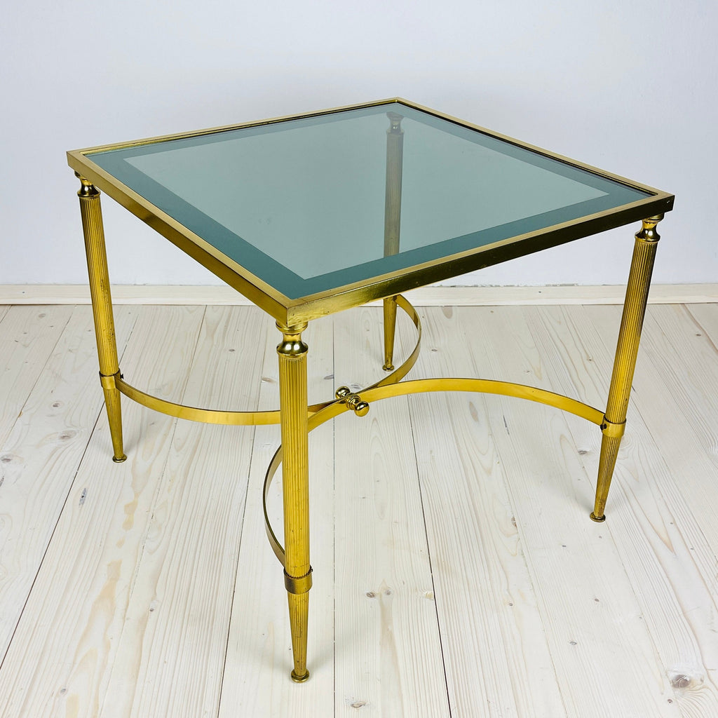 Vintage Smoked Glass & Brass Side Table: Italian Art Deco 1970s