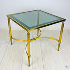 Vintage Smoked Glass & Brass Side Table: Italian Art Deco 1970s