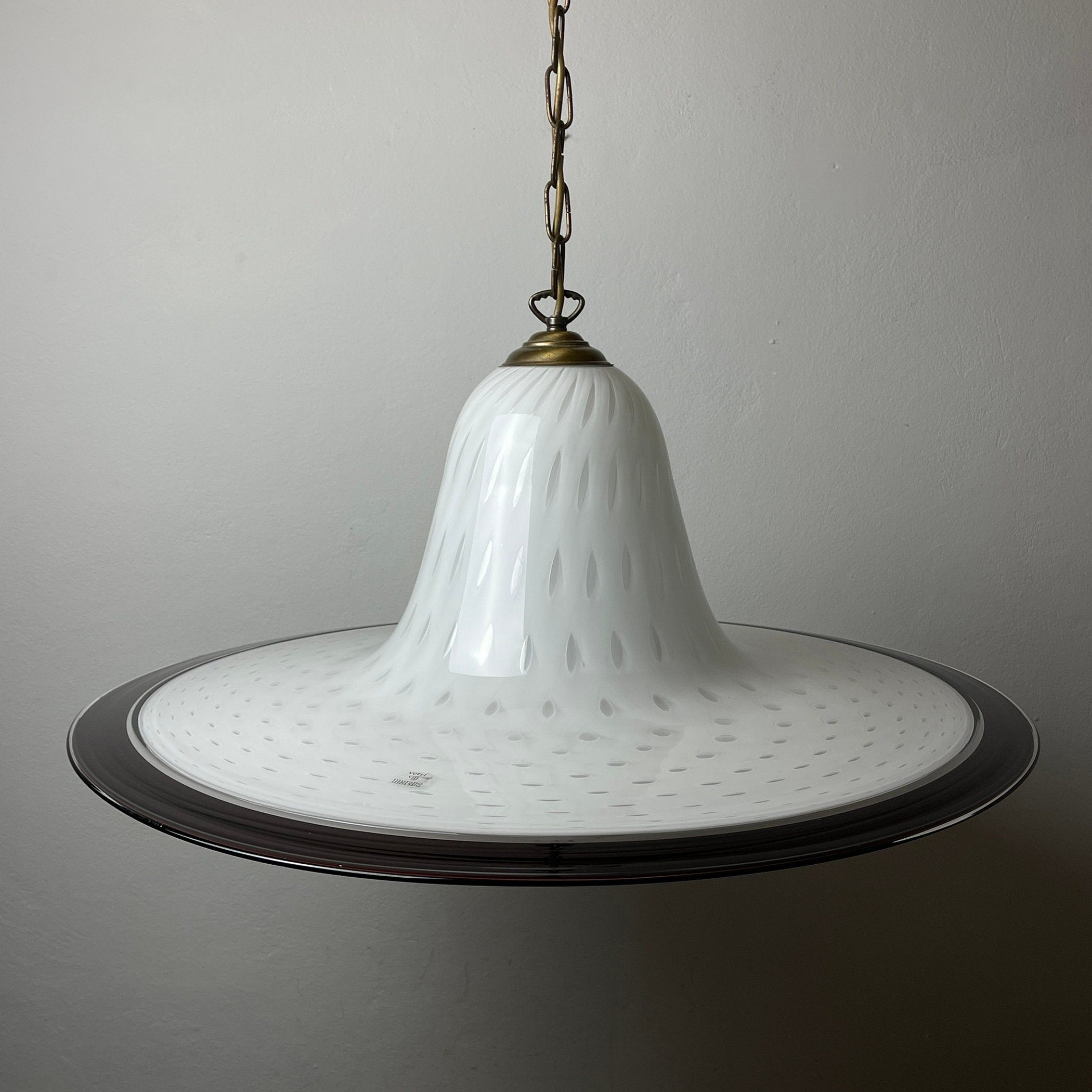Vintage White Murano Glass Pendant Lamp: Mid-Century Italian Lighting