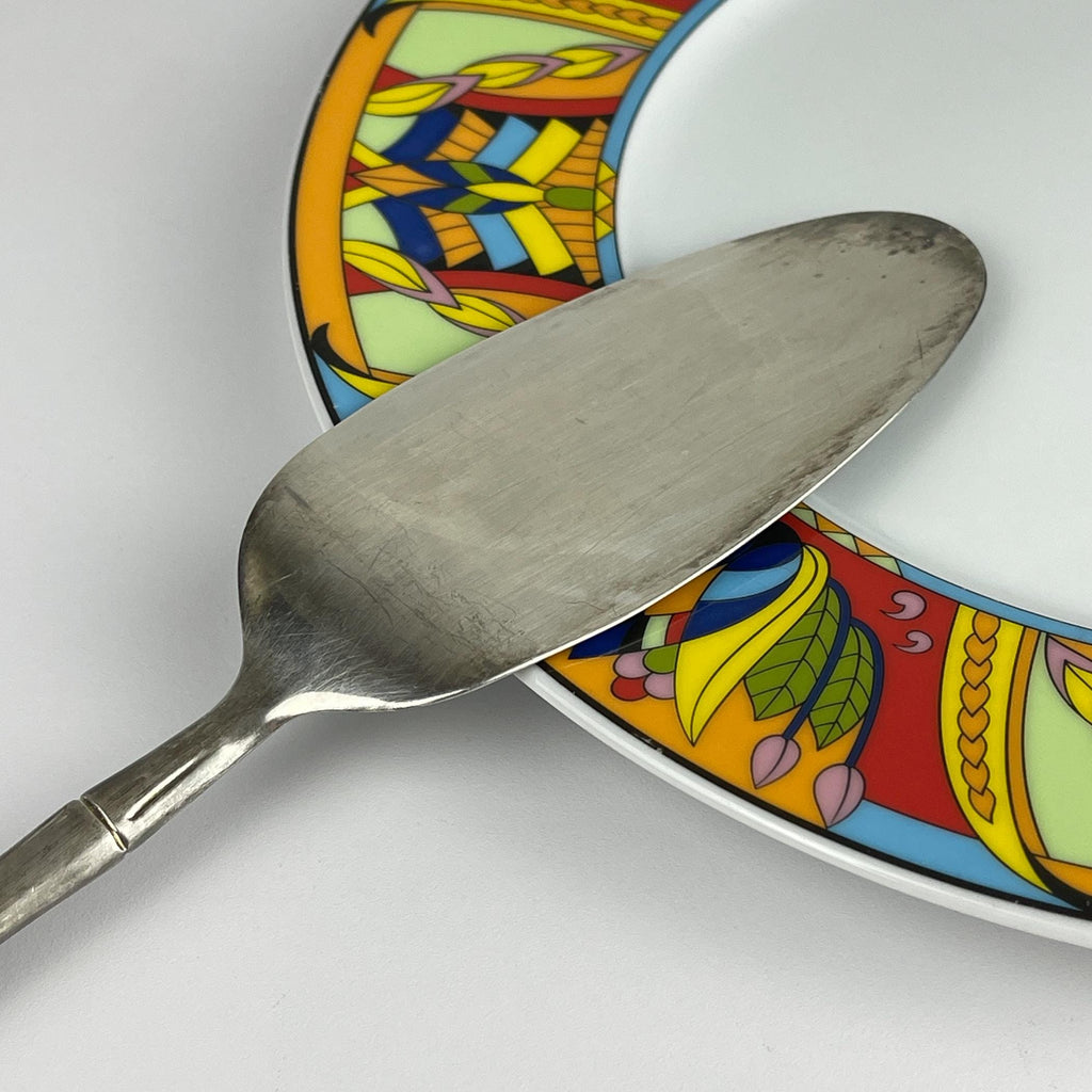 Vintage silver plated cake spatula with a bamboo-shaped handle, Italy 1950s