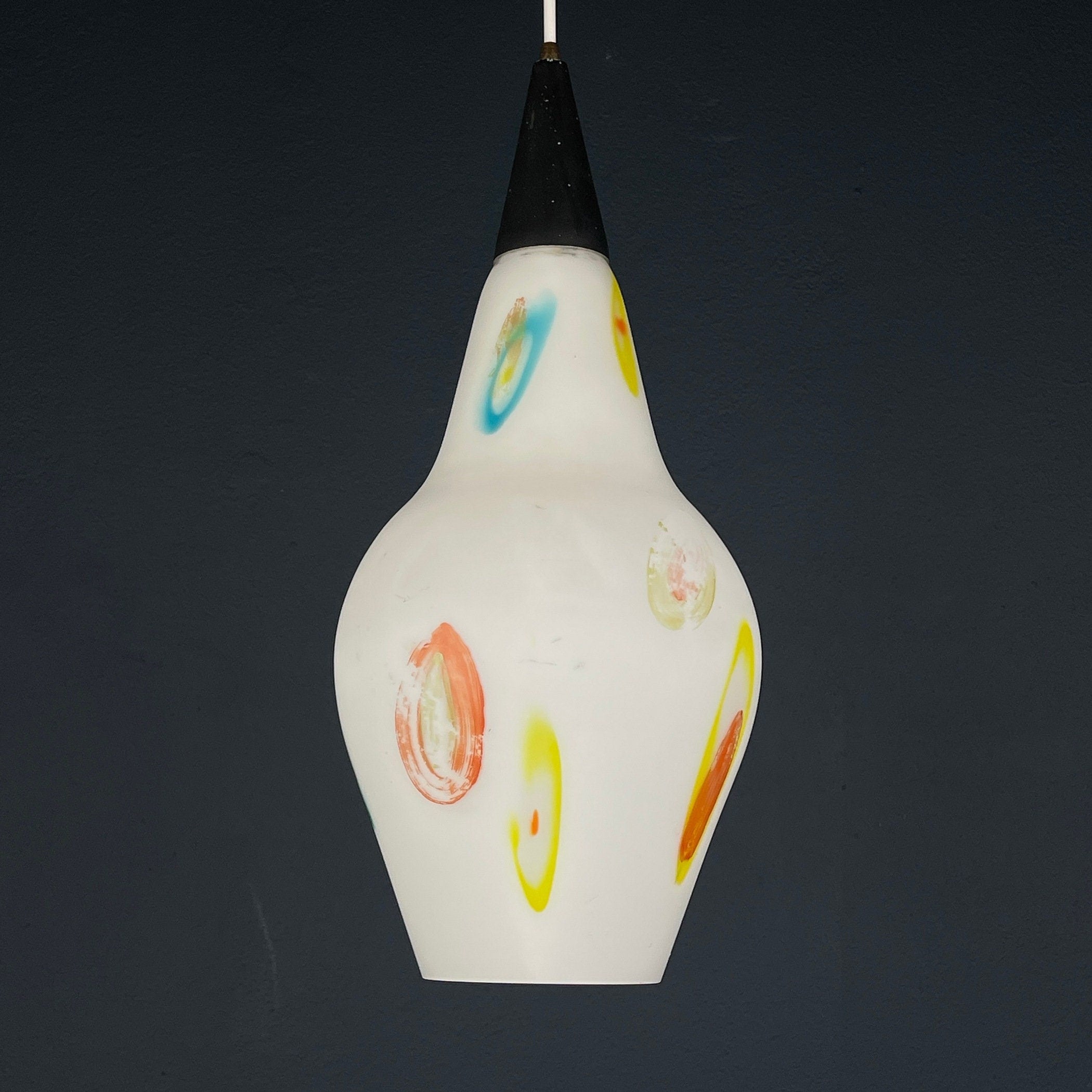 Mid-century multicolor opaline murano glass pendant lamp by Stilnovo Italy 1950s