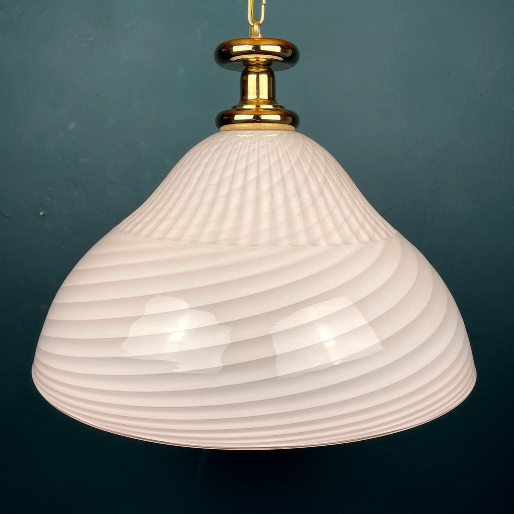 Vintage Murano Glass Pendant Lamp: Swirl Italian Lighting, 1970s