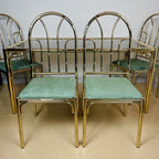 Vintage Brass Faux Bamboo Dining Set: 4 Chairs & Smoked Glass Table, France 1970s
