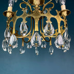 Vintage Italian Chandelier: 1960s Bronze 5-Arm Crystal Drop Light