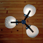 Retro Wood & Glass Chandelier: 70s Geometric Pendant Lamp