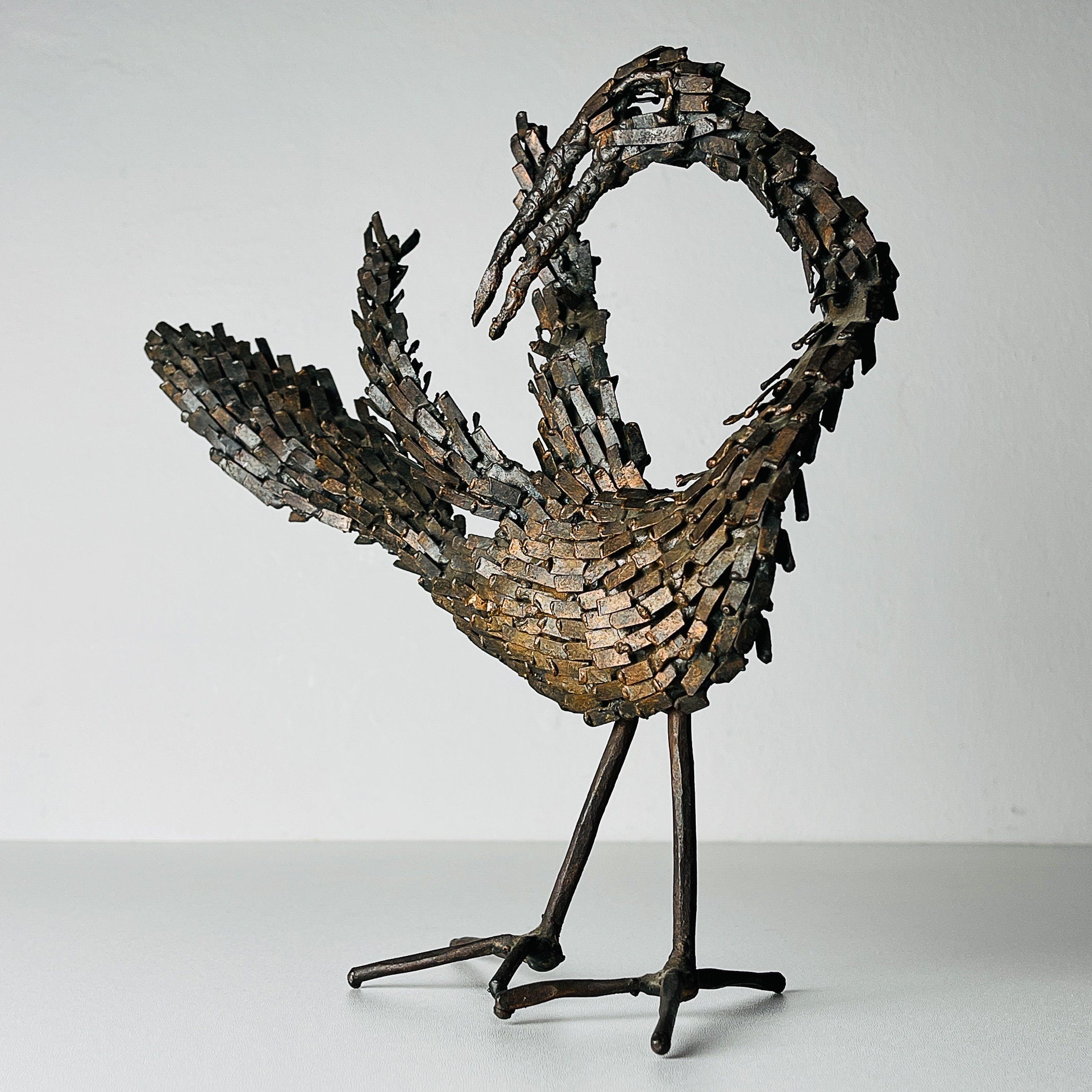 Vintage metal Brutalist sculpture Bird by Salvino Marsura, Italy 1957, Mid-century Modern