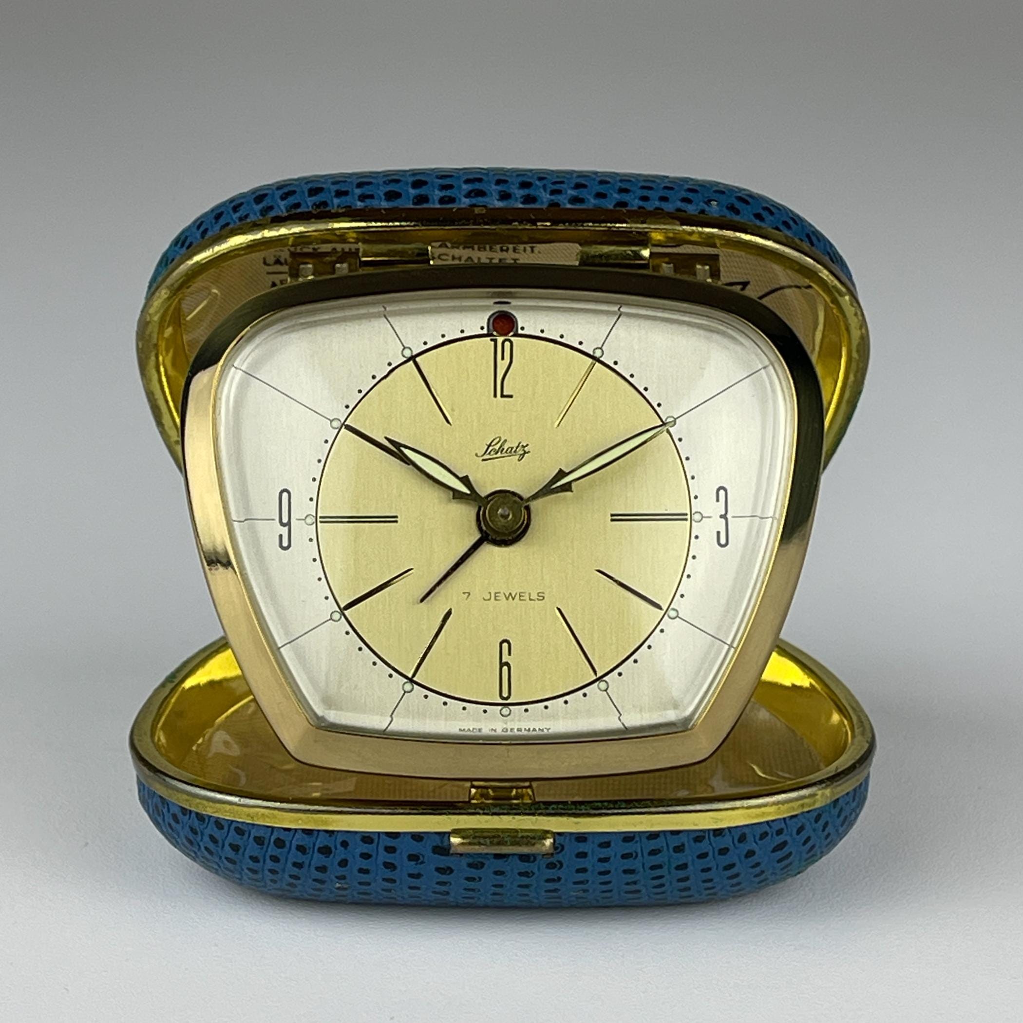 Vintage travel alarm clock by Schatz, 7 Jewel, Germany, 1970s, Vintage home decor