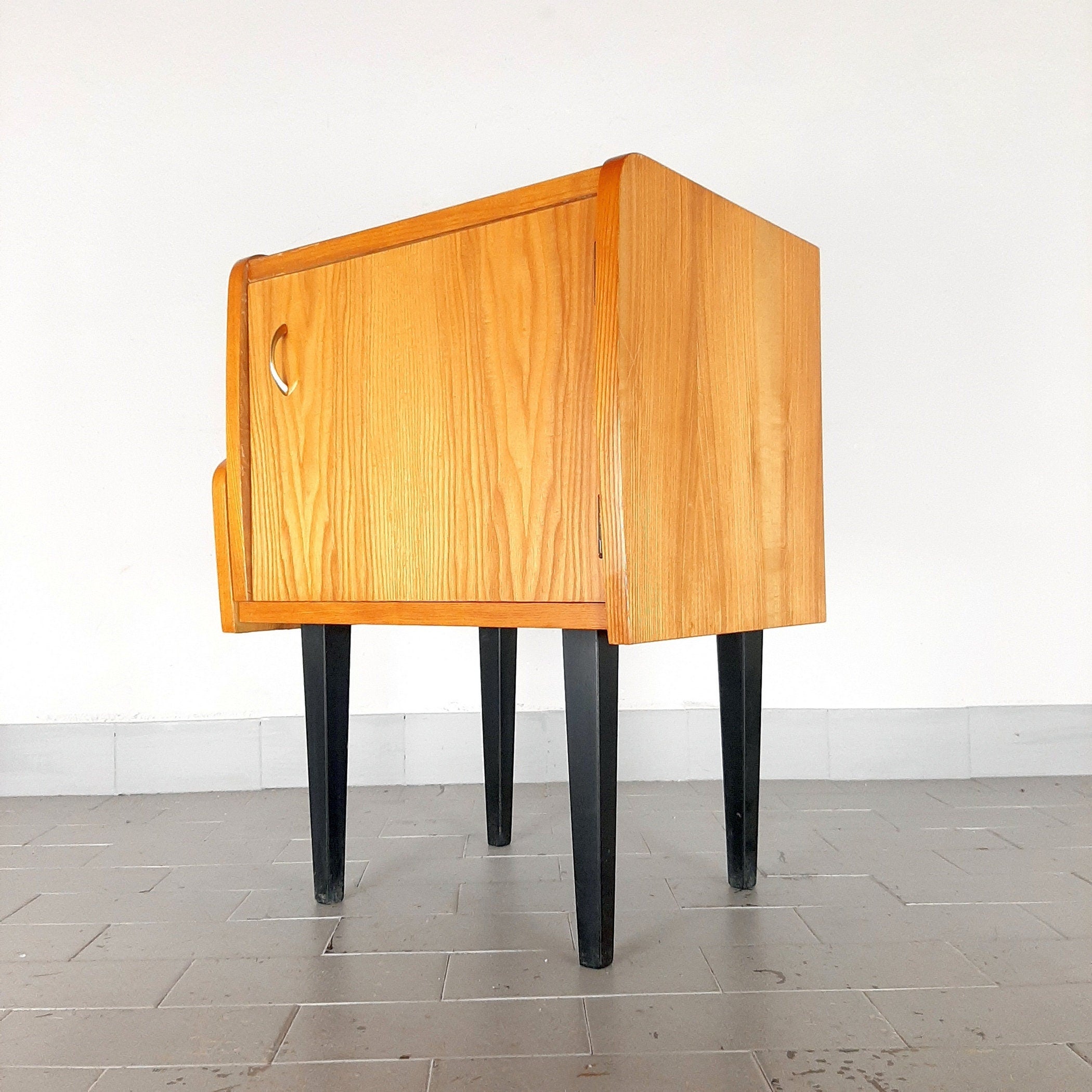 Mid-century bedside table Yugoslavia Retro Modern 1970s Polished Nightstand Storage