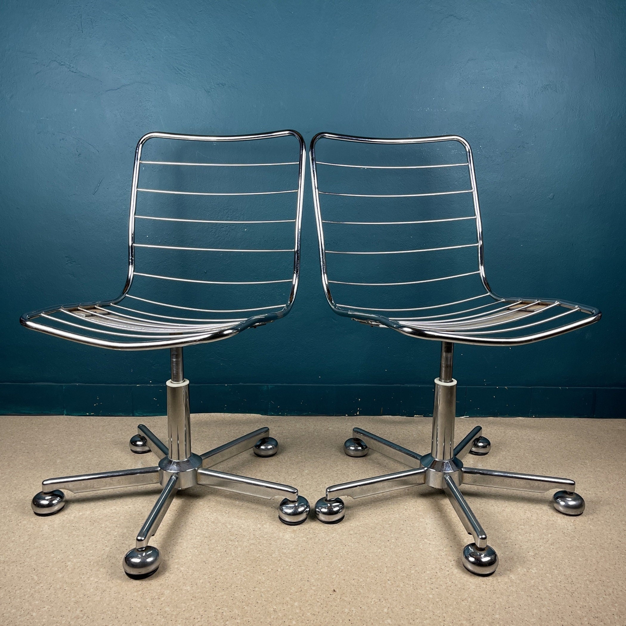 Vintage Italian Desk Chairs - 1970s Mid-Century Modern Style - Set of 2