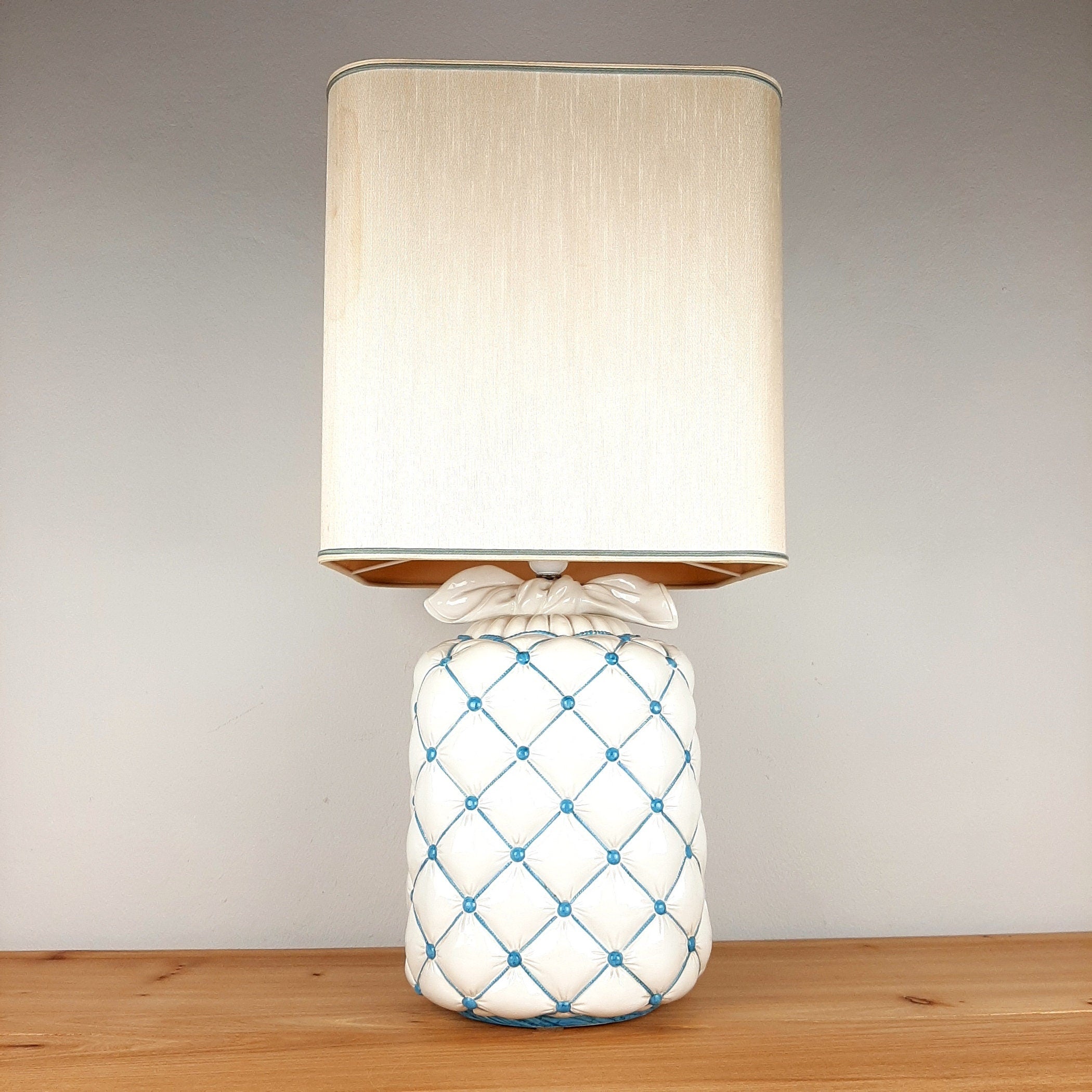 Vintage ceramic table lamp Italy 1960s Pillow lamp quilt nightlamp Retro home lighting