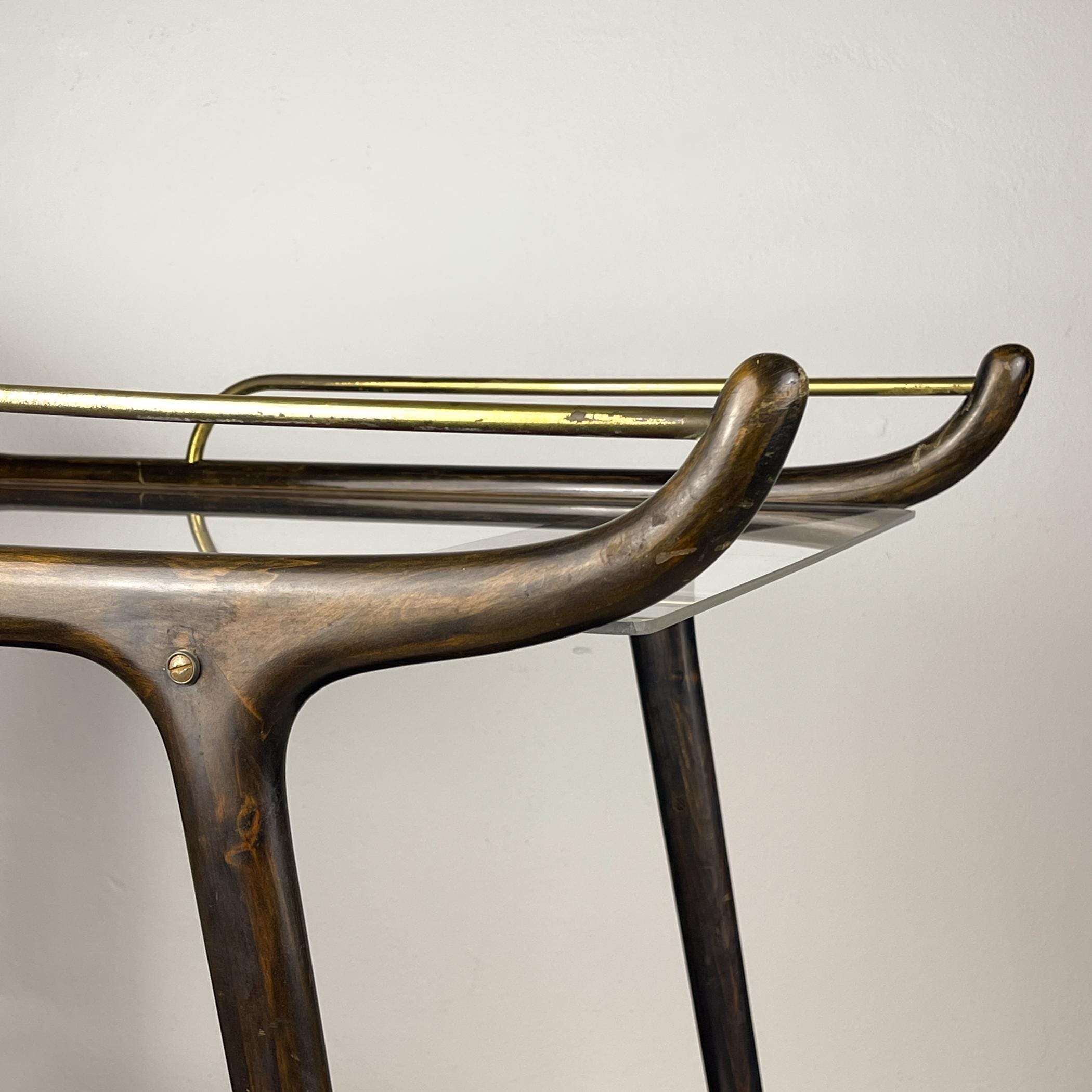 Mid-Century wood bar cart trolley, Italy, 1950s, Vintage Home Decor