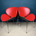 Vintage Red Vinyl Lounge Chairs: Pierre Paulin Style, Mid-Century Modern (Pair)