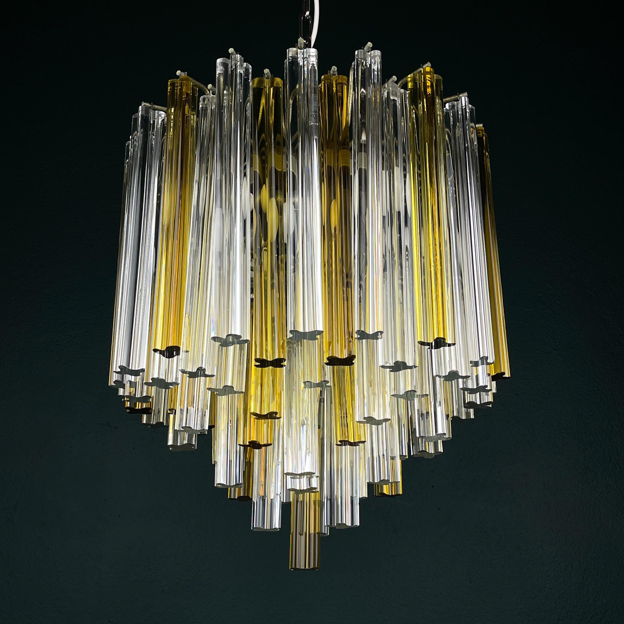 Original cascade Murano glass Crystal Prism Chandelier from Venini, Italy 1970s