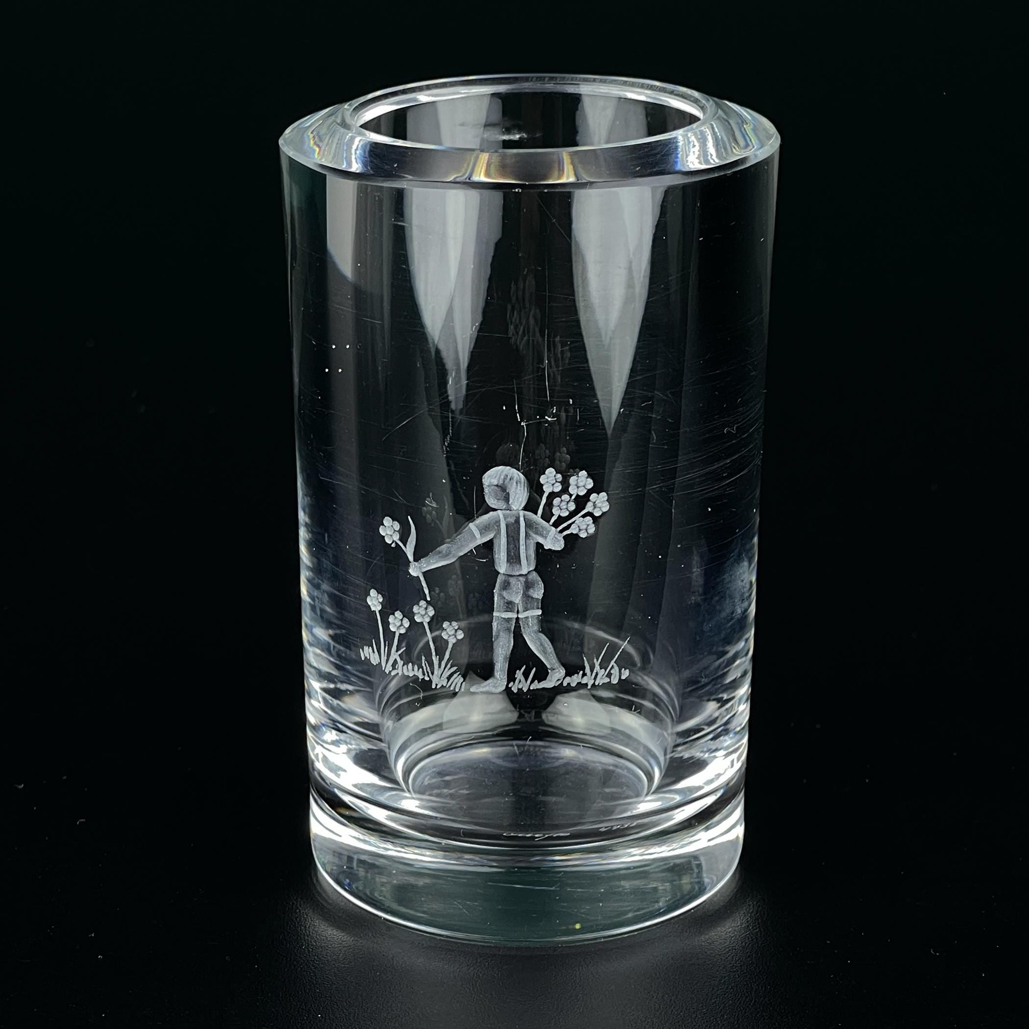Orrefors Crystal Bud Vase with Etched, Sweden, 1950-60s, Vintage home decor