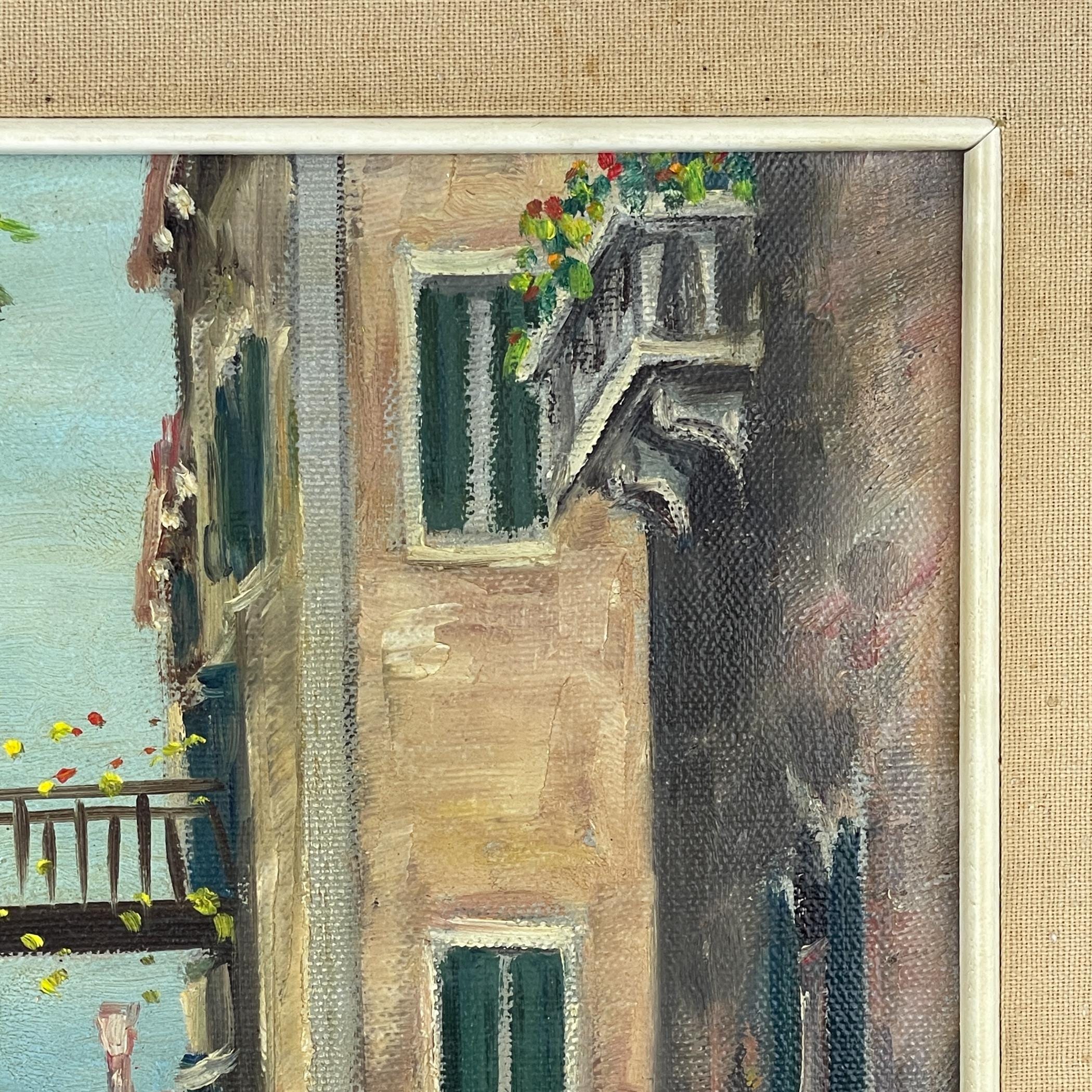 Venice Canal Original Vintage Oil Painting, Italy, 1960s, Signed, Framed