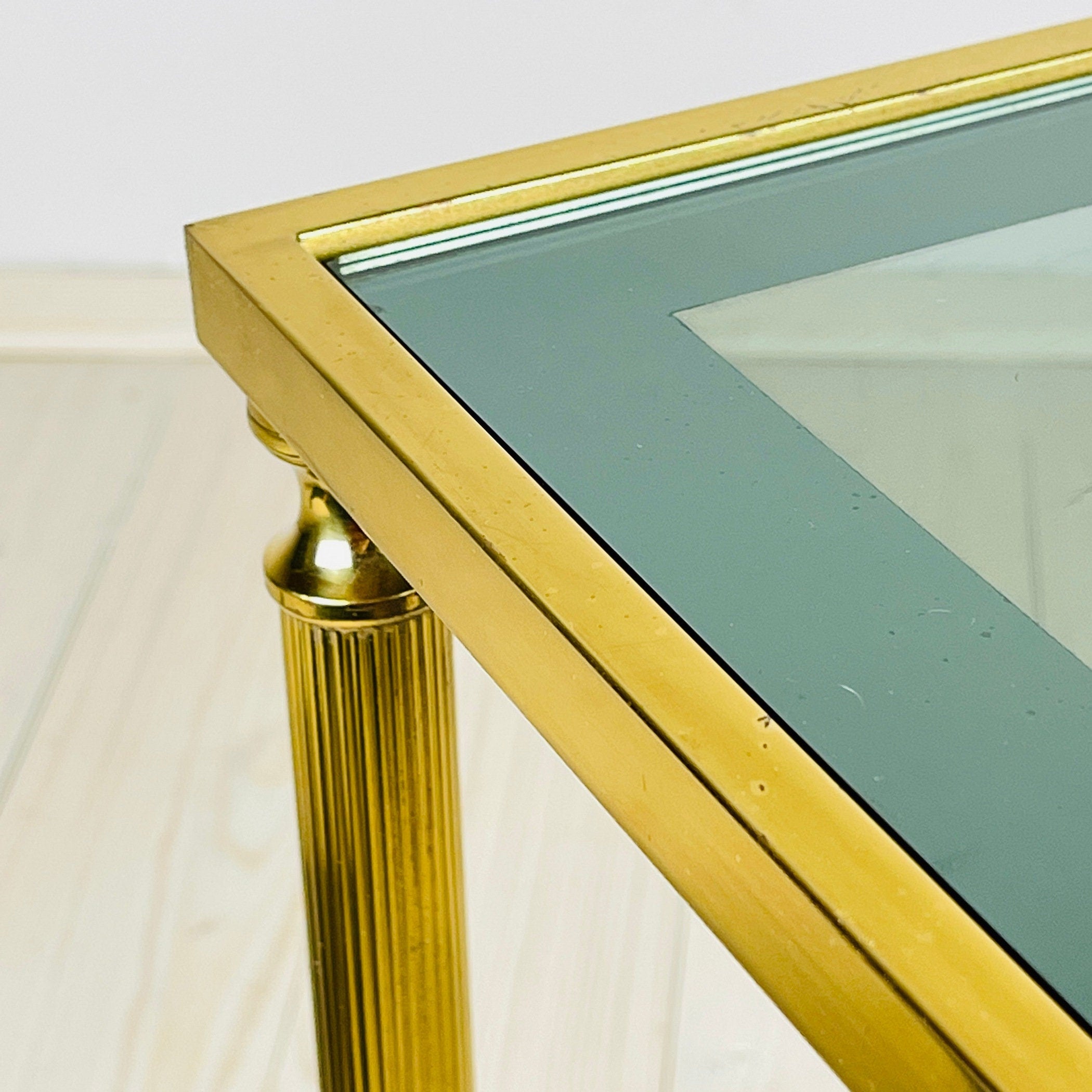 Vintage Smoked Glass & Brass Side Table: Italian Art Deco 1970s