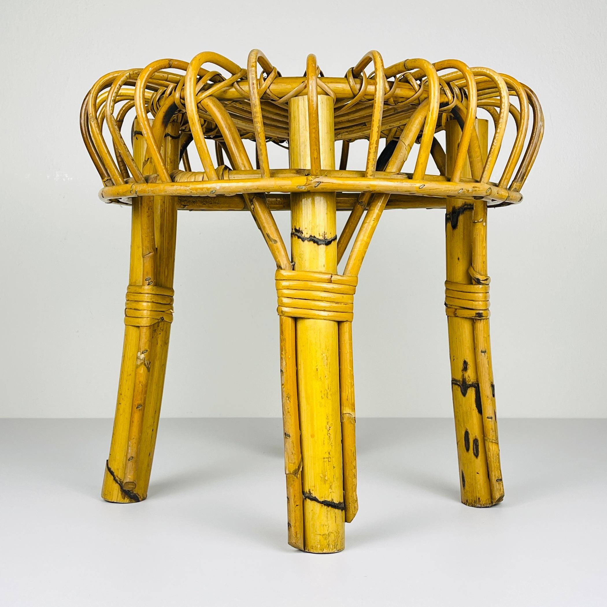 Vintage Rattan Stool, Italy, 1960s, Mid-century home decor