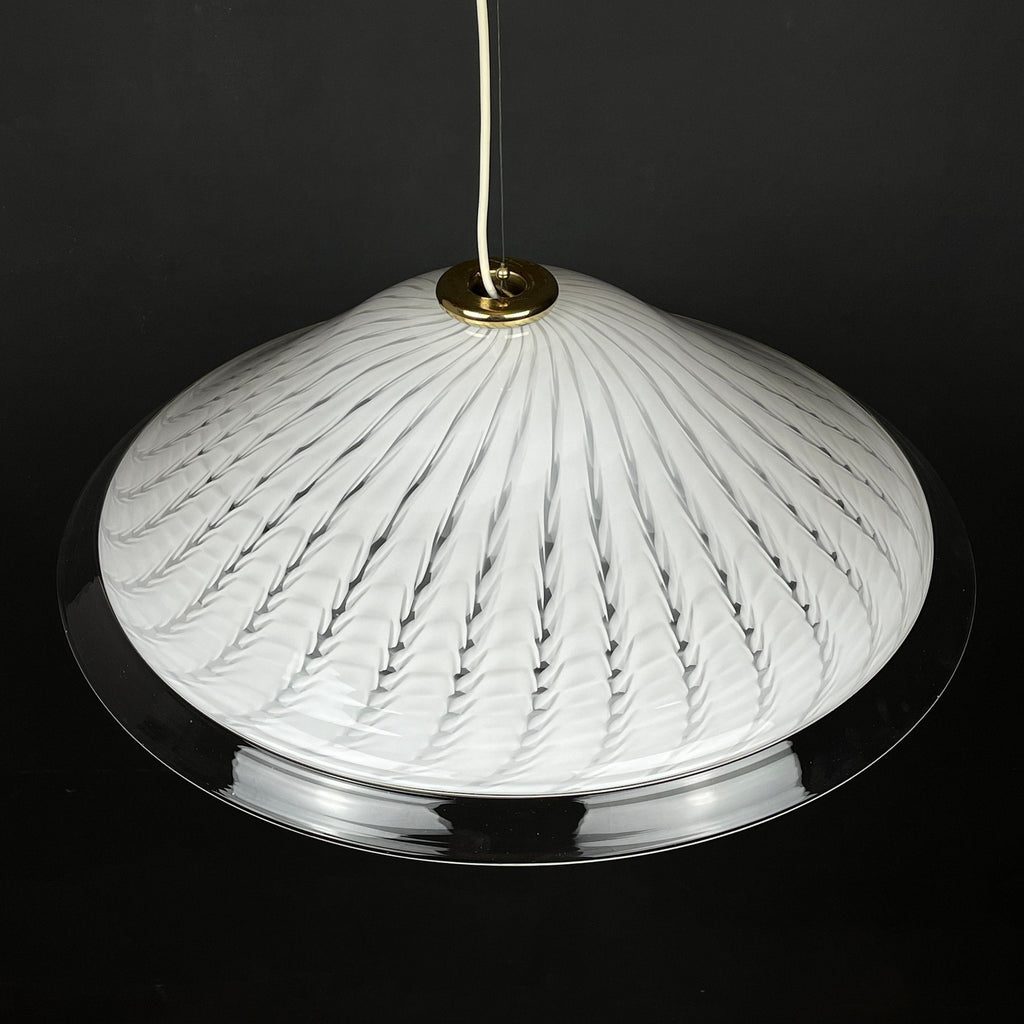 Vintage swirl Murano glass pendant lamp Italy 1970s White Mid-century Lighting Vintage chandelier