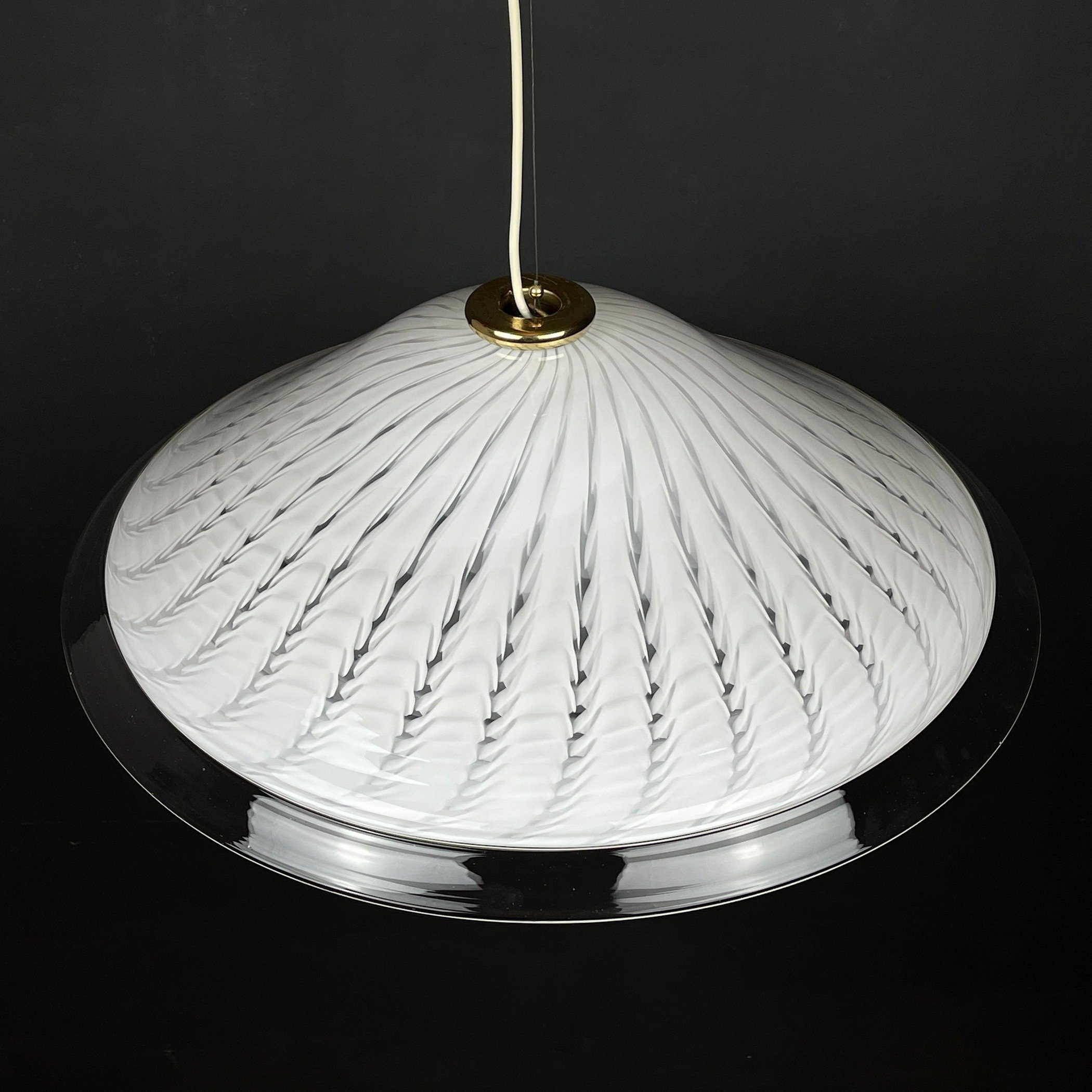 Vintage swirl Murano glass pendant lamp Italy 1970s White Mid-century Lighting Vintage chandelier