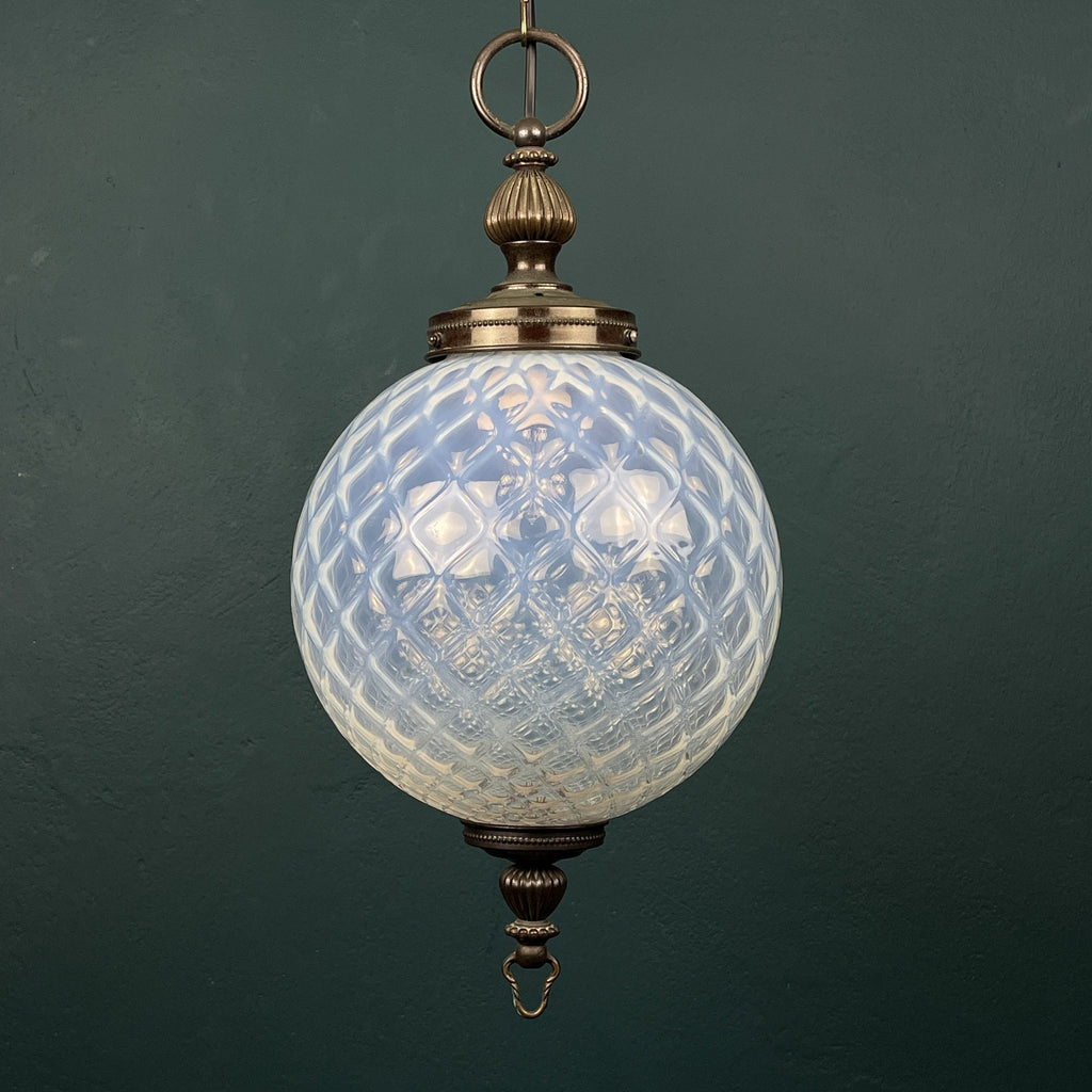 Vintage blue murano sphere ball pendant lamp Italy 1970s Mid-century italian lighting