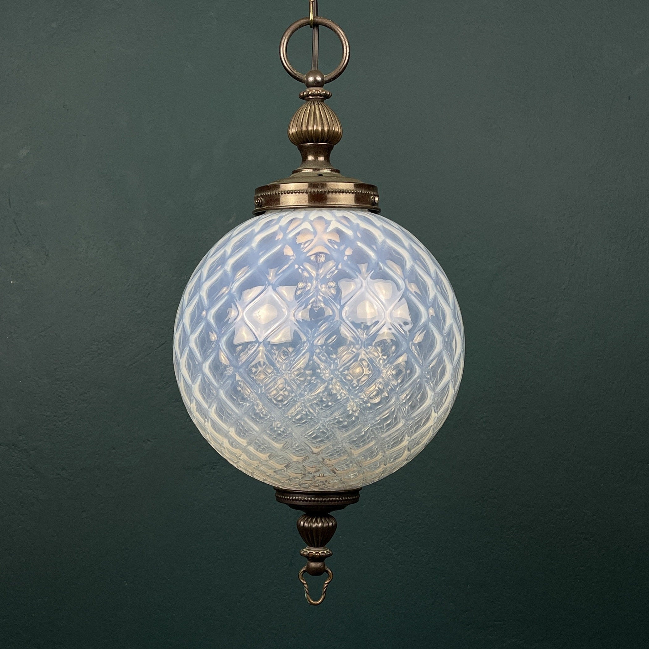 Vintage blue murano sphere ball pendant lamp Italy 1970s Mid-century italian lighting