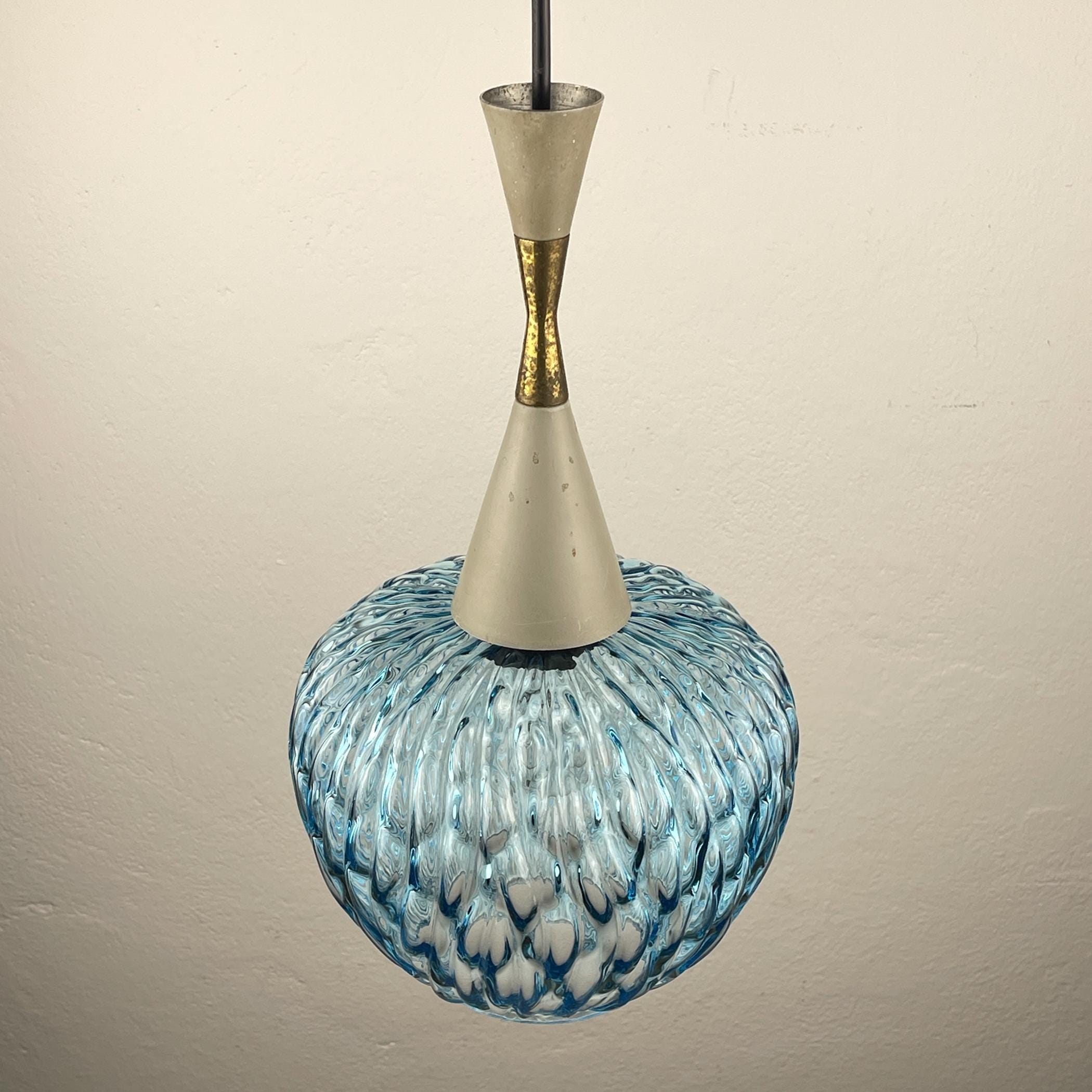 Vintage blue Murano pendant lamp by Stilnovo, Italy 1950s, Mid-century Italian modern
