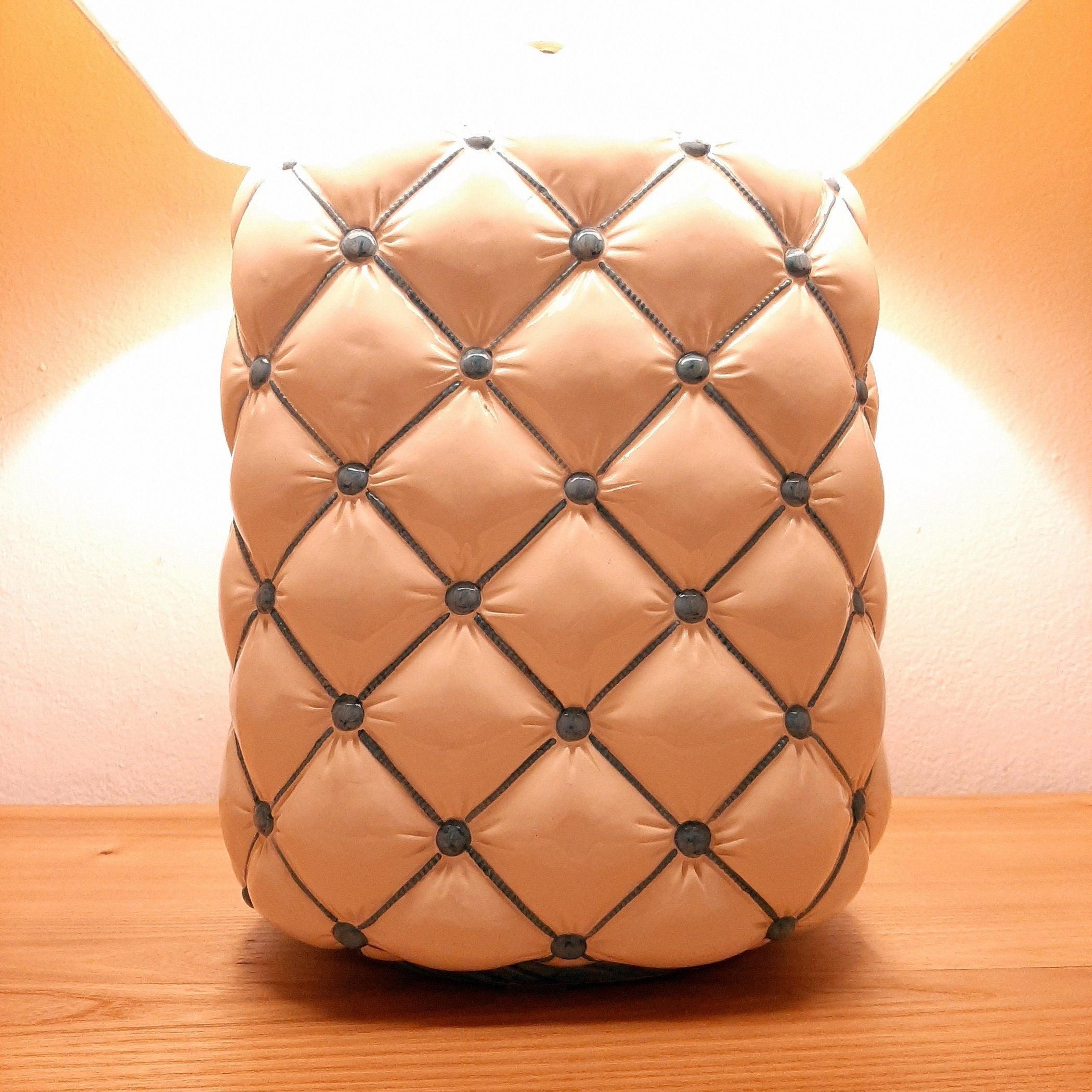 Vintage ceramic table lamp Italy 1960s Pillow lamp quilt nightlamp Retro home lighting
