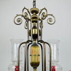 Vintage porcelain and brass chandelier Italy 1930s