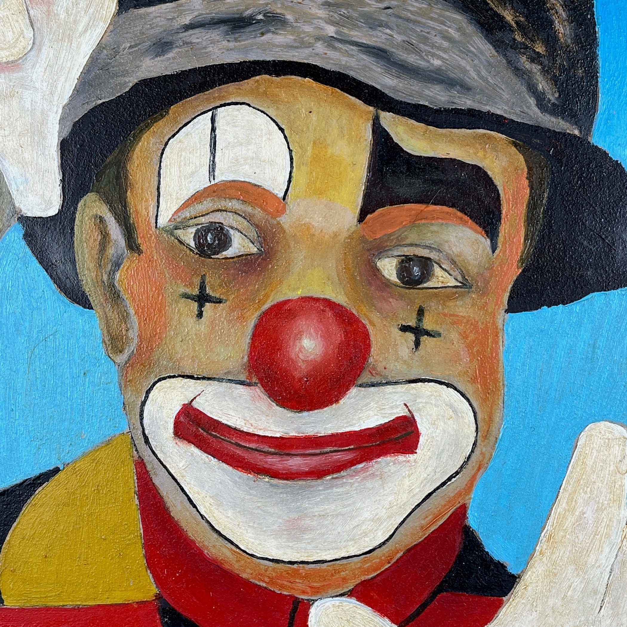 Vintage Naive Art "Sad Clown" Oil Painting by Oto Dobovišek, 1980s Yugoslavia