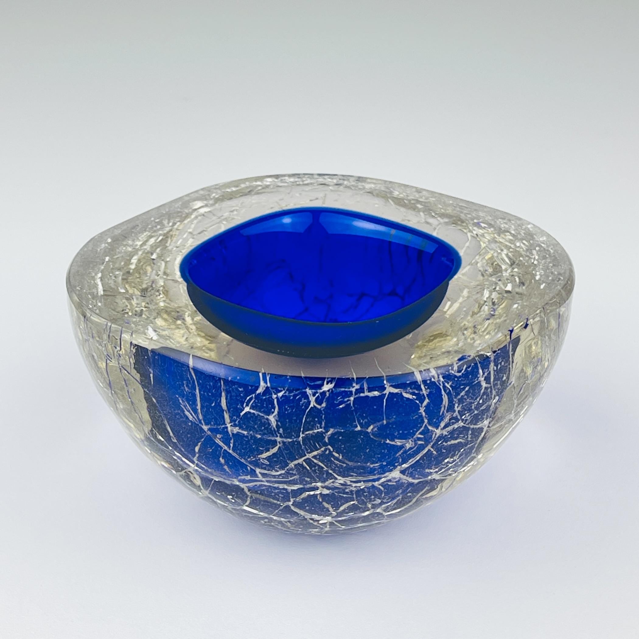Original blue murano glass ashtray, Italy, 1980s, Vintage Home Decor