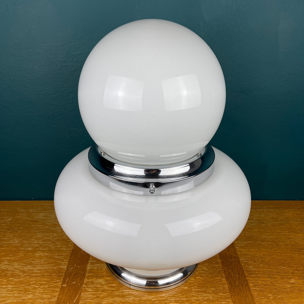 Vintage Opaline Glass UFO Lamp: Italian Mid-Century Modern Lighting