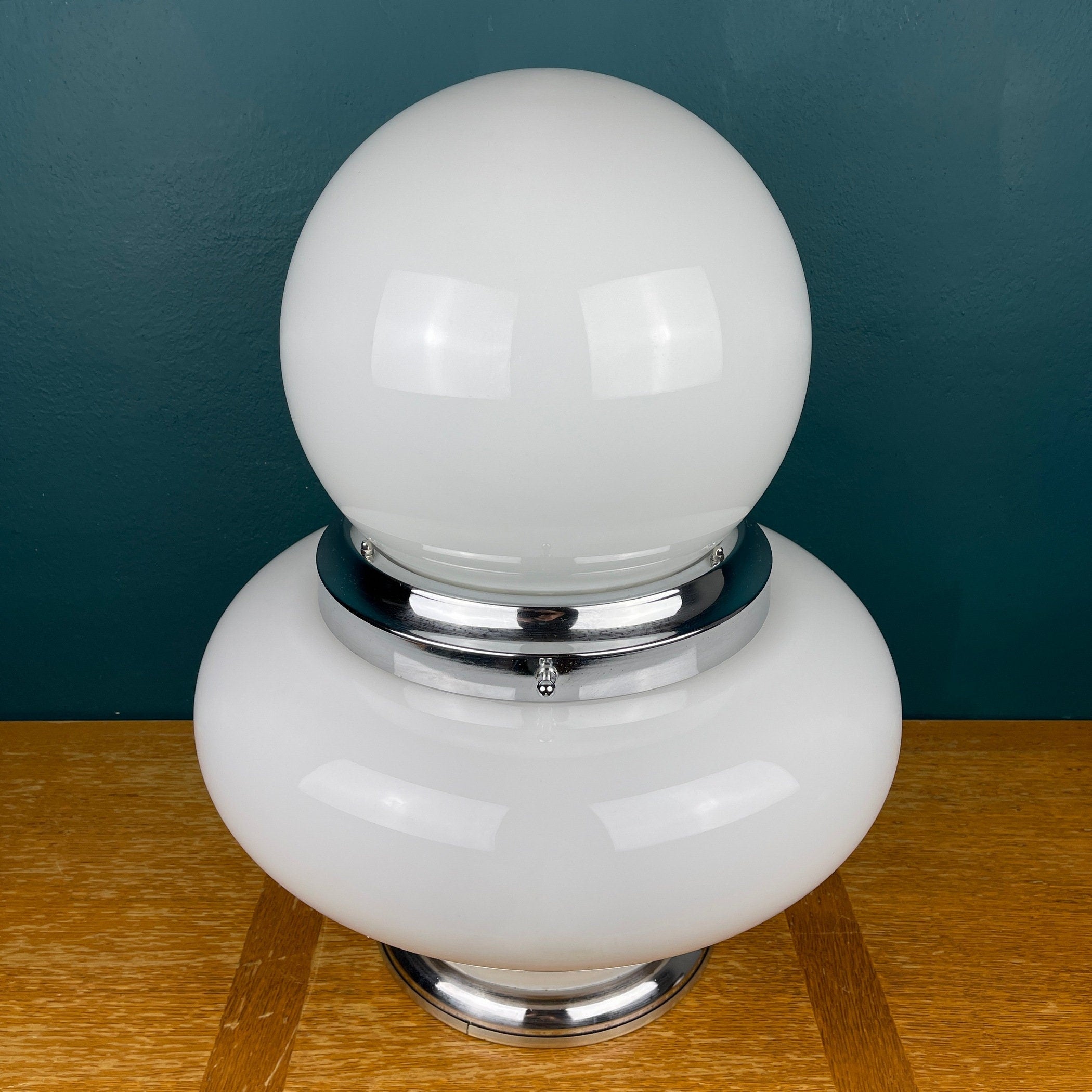 Vintage Opaline Glass UFO Lamp: Italian Mid-Century Modern Lighting