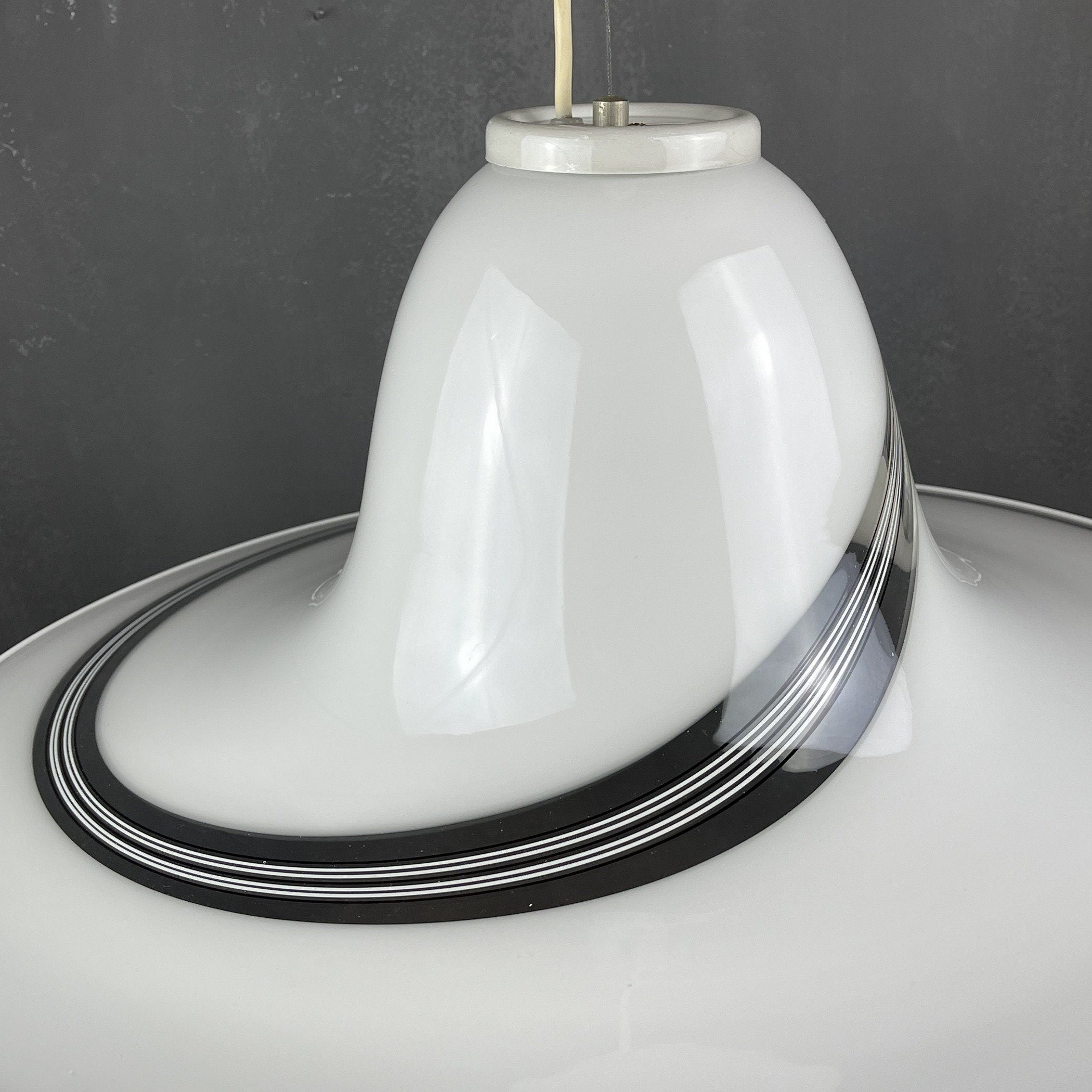 Vintage swirl murano glass pendant lamp Italy 1970s Mid-century light space age
