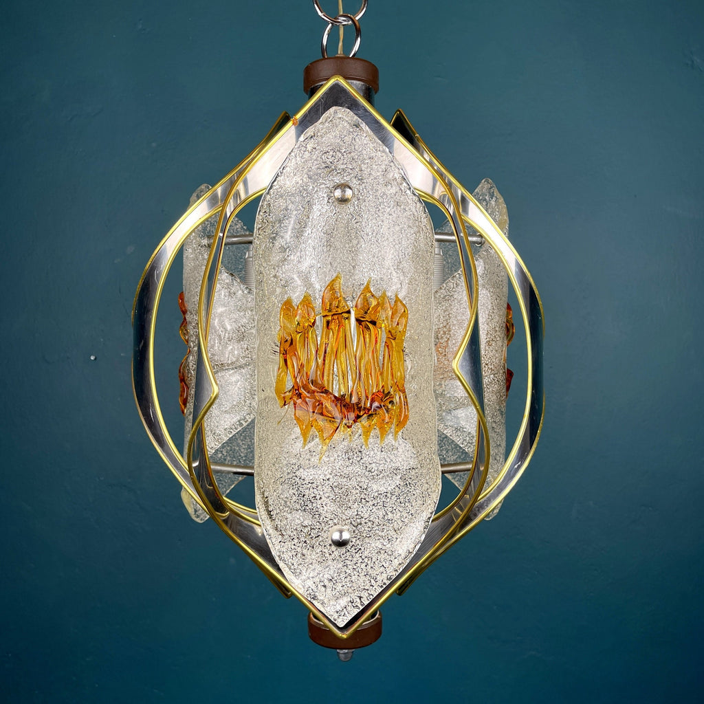 Vintage Amber Murano Glass Chandelier: Mazzega Toni Zuccheri, Italy 1970s