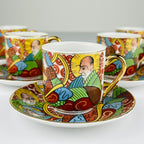 Vintage Japanese Lithophane Geisha porcelain coffee set of 5, 1950s