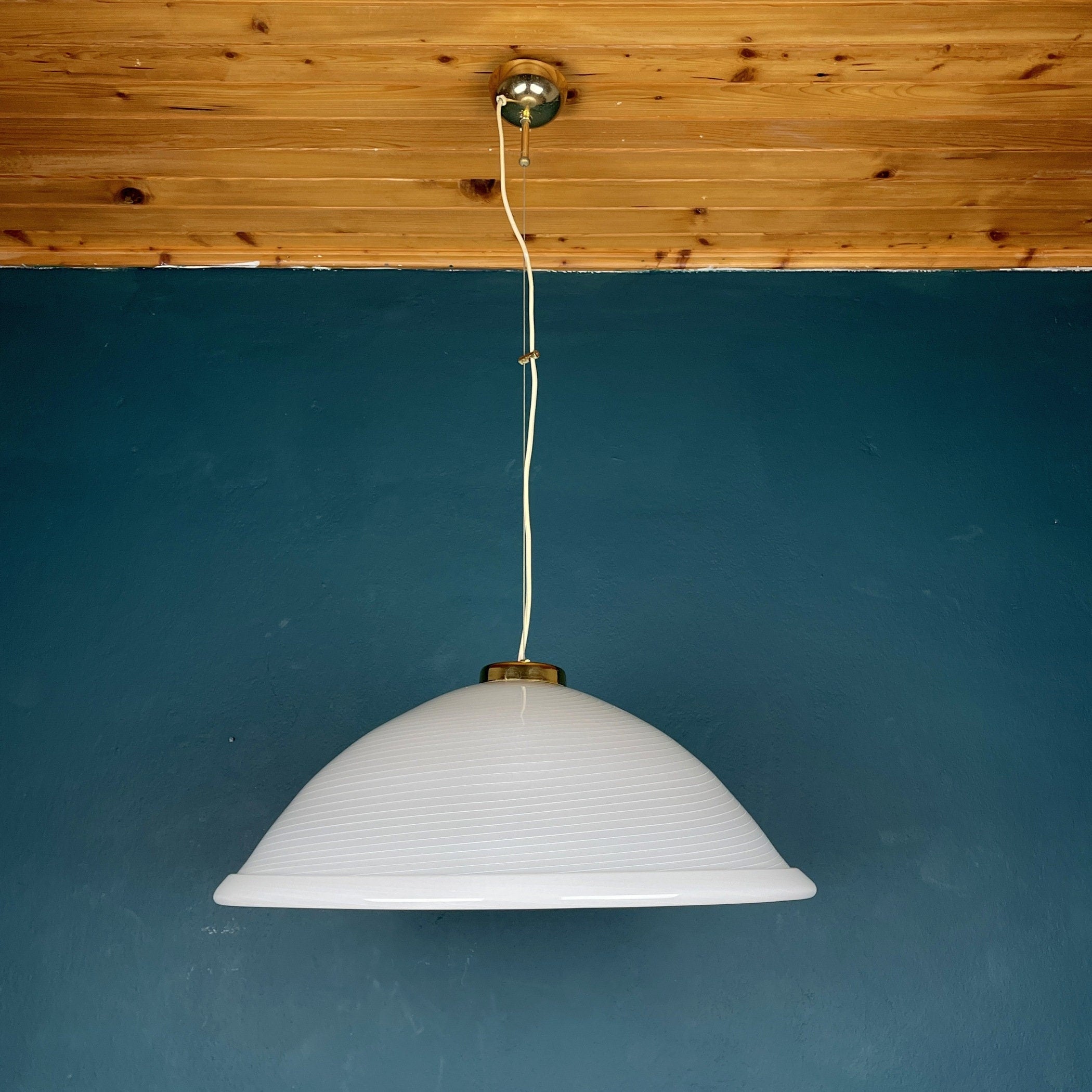 Vintage Swirl Murano Glass Pendant Lamp: 1980s Italian Mid-Century Lighting