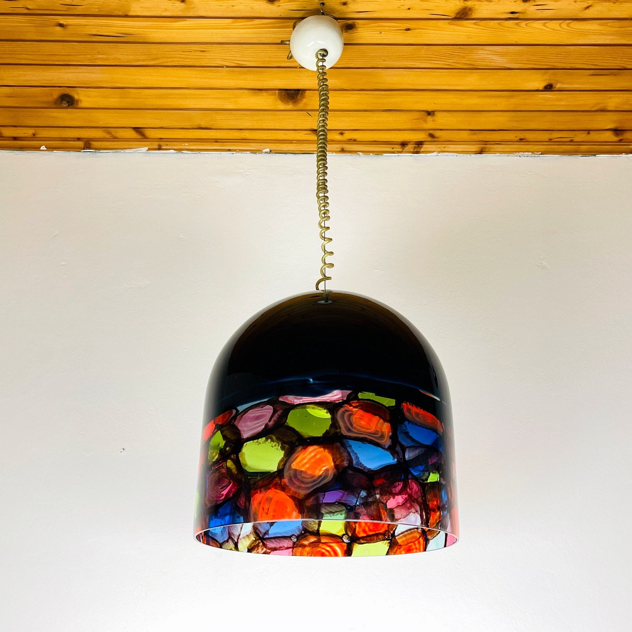 Vintage Murano Glass Pendant Lamp by Toso & Massari for Leucos, 1971