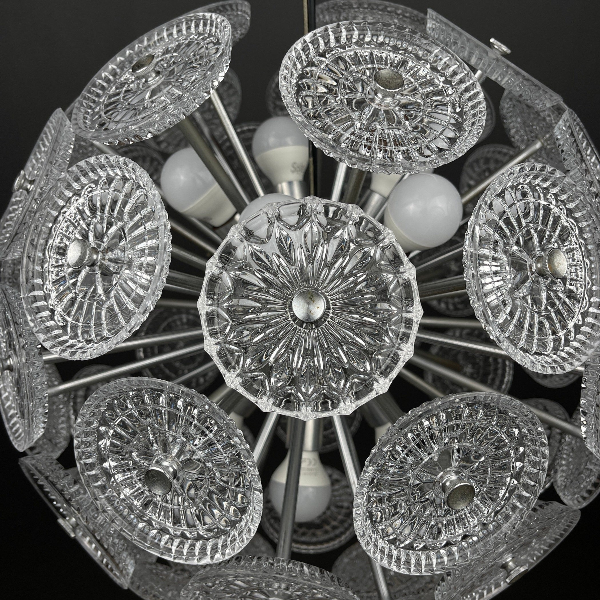 Vintage crystal chandelier Sputnik Dandelion Italy 1960s mid-century modern italian lighting