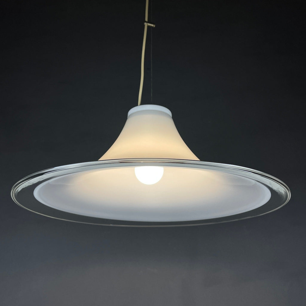 Murano glass white pendant lamp Italy 1970s Mid-century lighting XL ceiling lamp