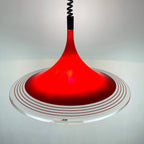 Mid-century red plastic pendant lamp Albatros Meblo Yugoslavia 1970s Space age atomic