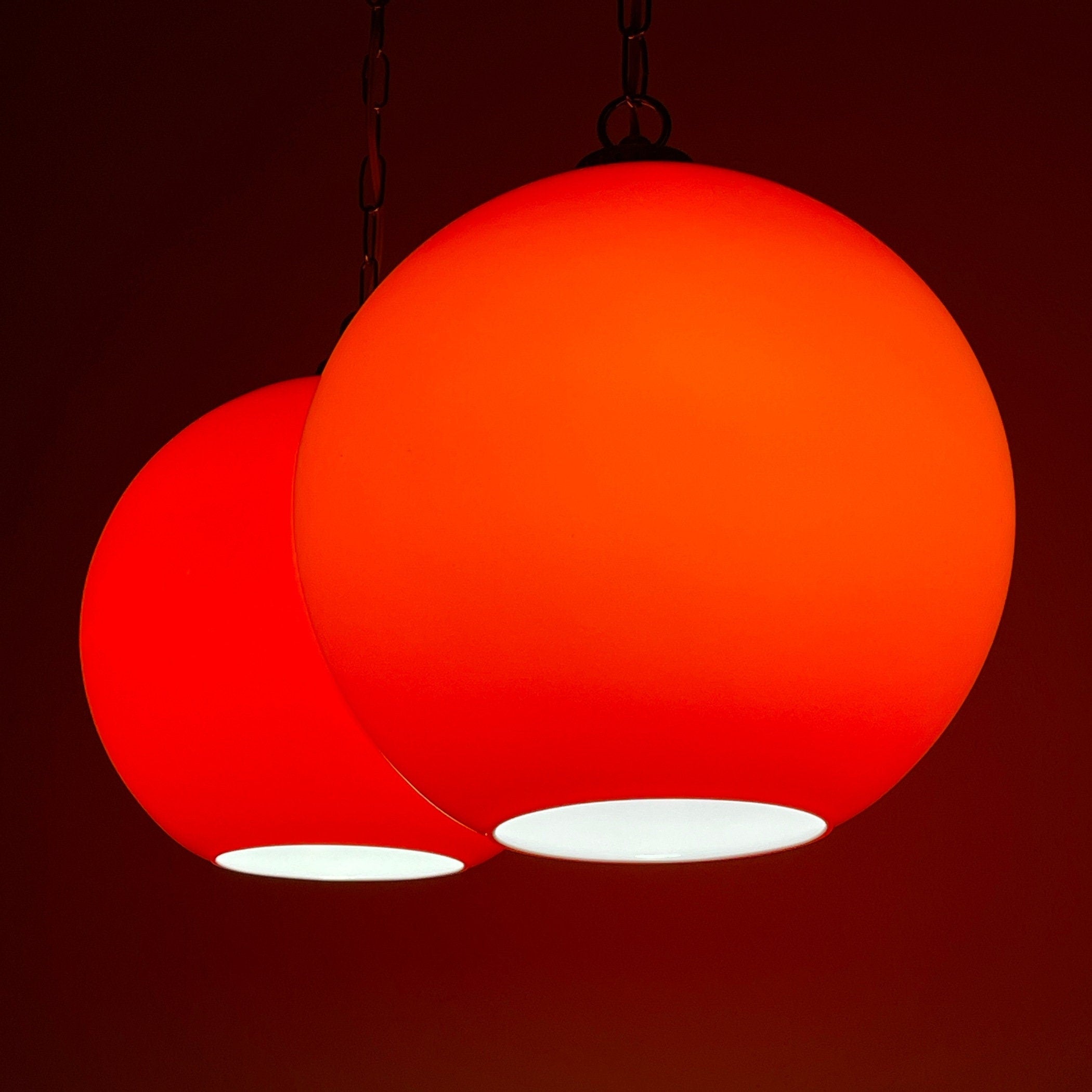 Vintage Red Glass Pendant Lamp: Mid Century Modern Lighting, Yugoslavia 1980s