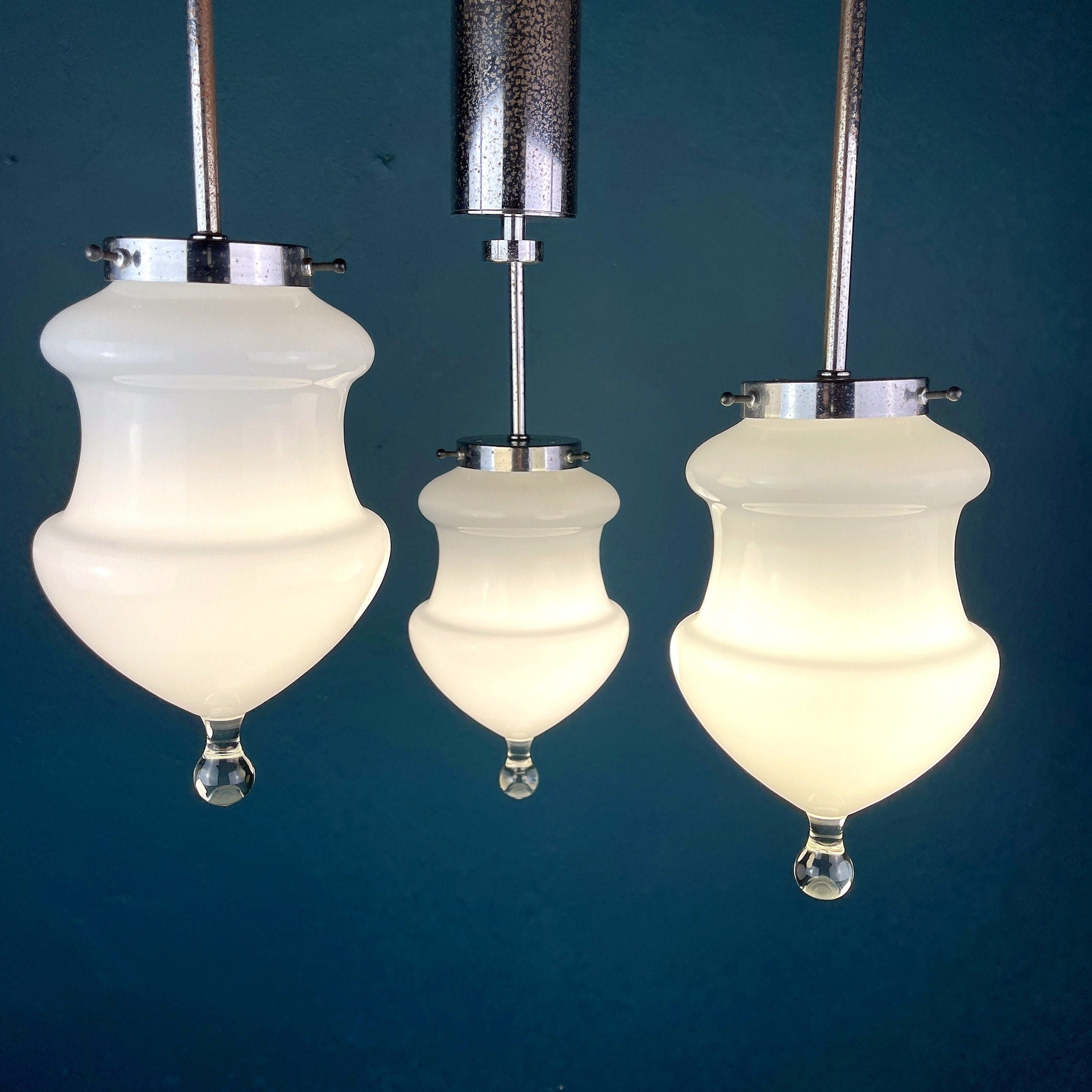 Vintage white murano pendant lamp Italy 1960s MCM space age italian lighting