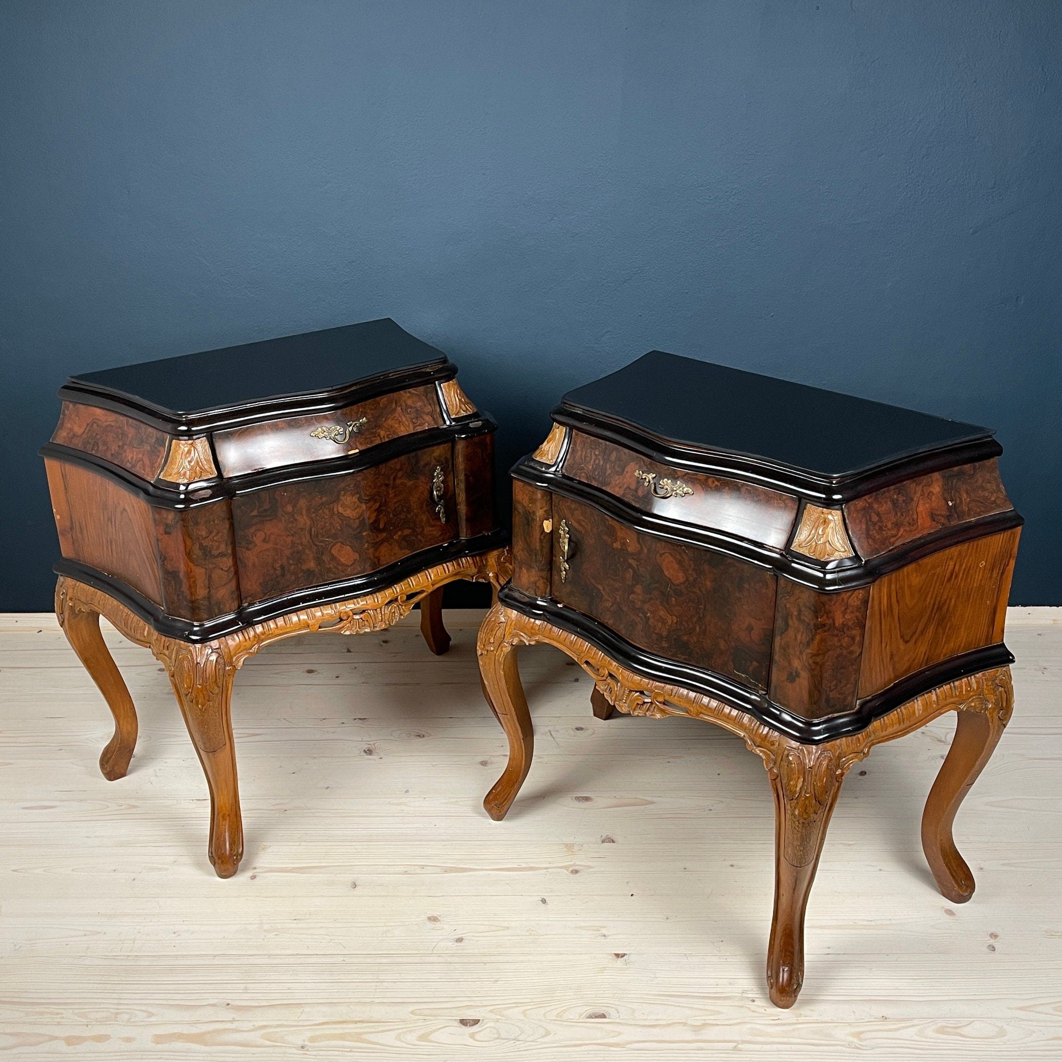 Vintage wood nightstands Italy 1950s Set of 2