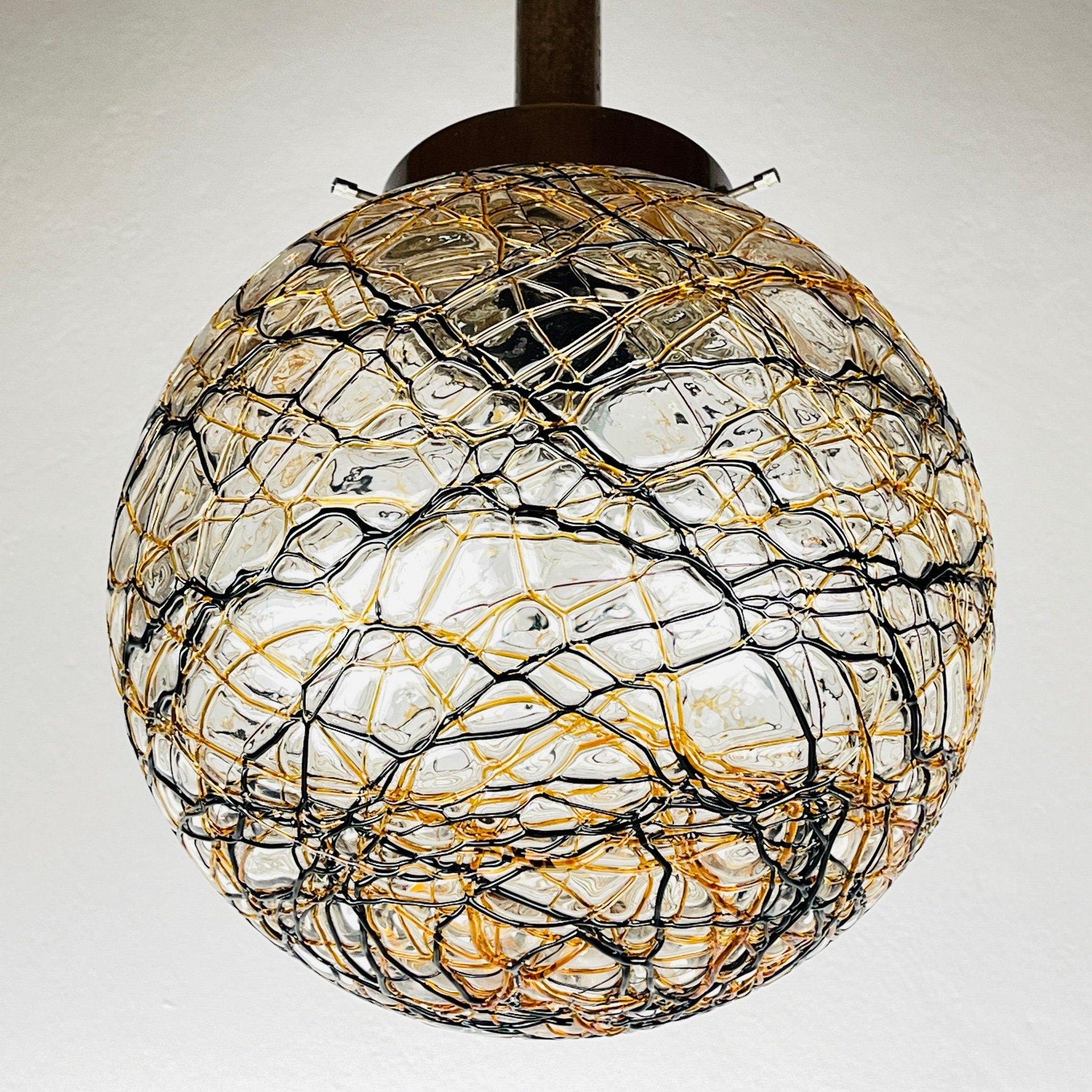 Vintage murano sphere ball pendant lamp Italy 1960s Mid-century italian lighting