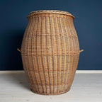 Vintage laundry basket wicker weaving Yugoslavia 1970s