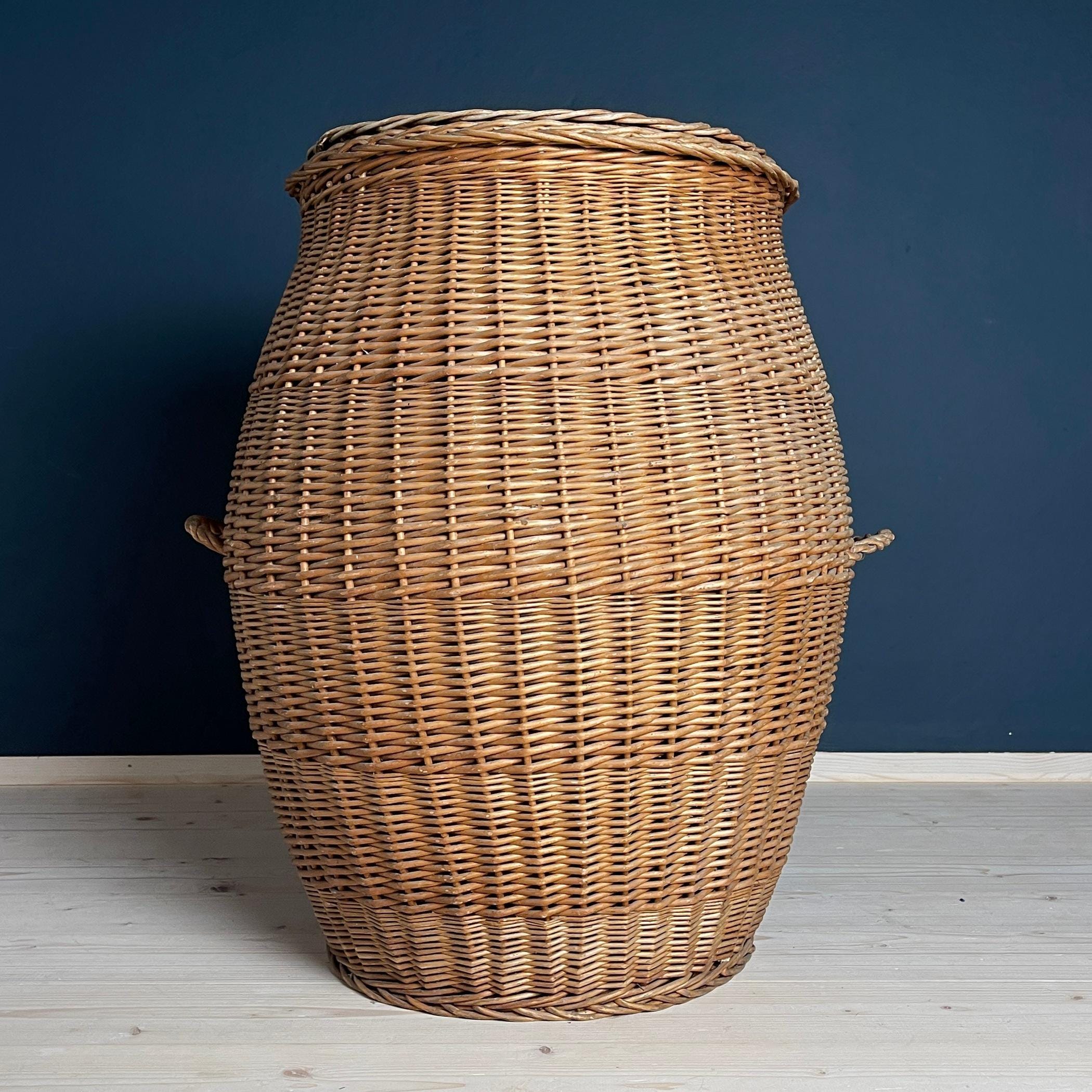 Vintage laundry basket wicker weaving Yugoslavia 1970s