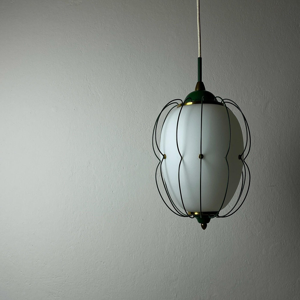 Chandelier by Angelo Lelii for Arredoluce, Italy 1958, Opaline glass and brass