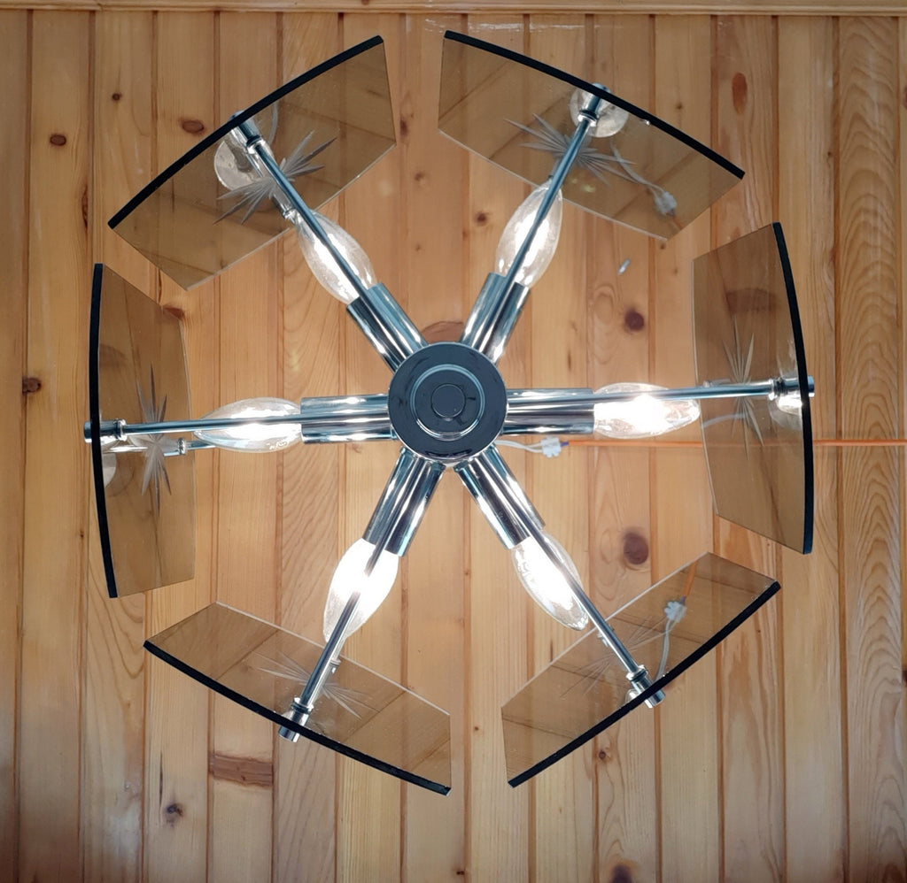 Mid-Century Modern Smoked Glass Pendant Lamp: EMI Poljcane Yugoslavia '70s