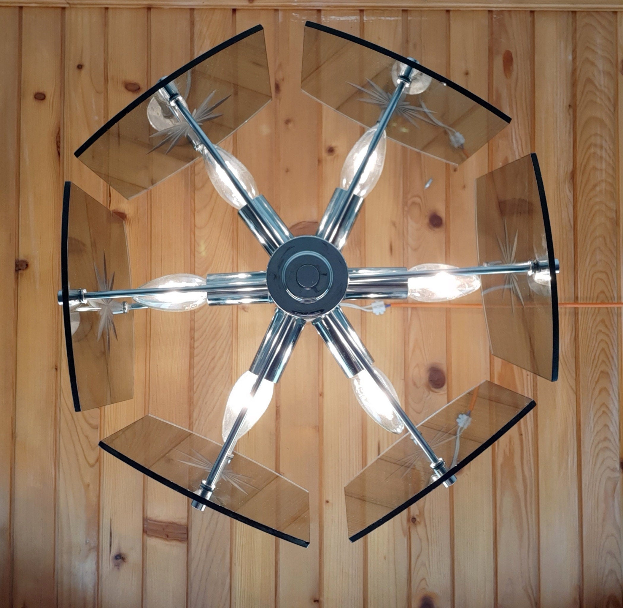 Mid-Century Modern Smoked Glass Pendant Lamp: EMI Poljcane Yugoslavia '70s