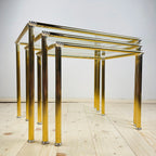 Vintage golden coffee table Italy 1970s Set of 3 Mid-century italian modern furniture